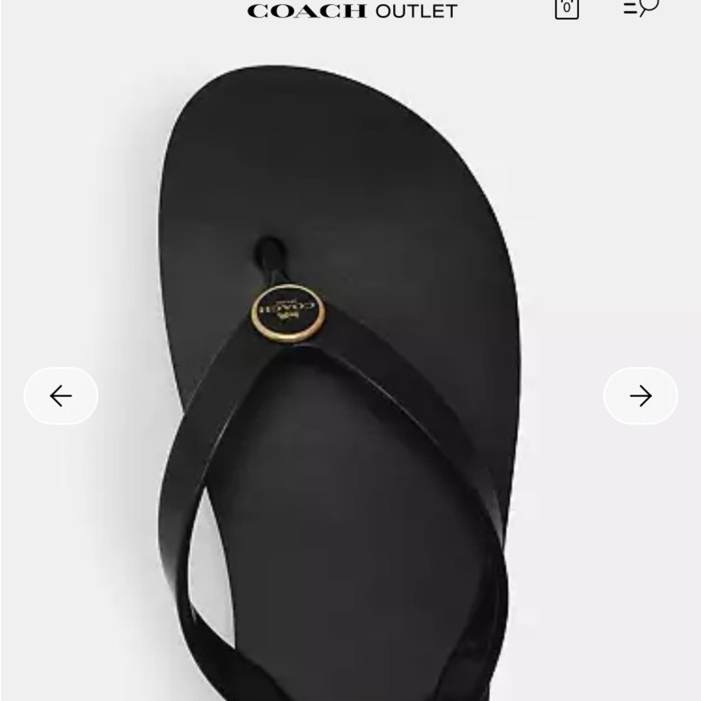 Coach Black Leather Flip Sandals with Gold Logo Accent